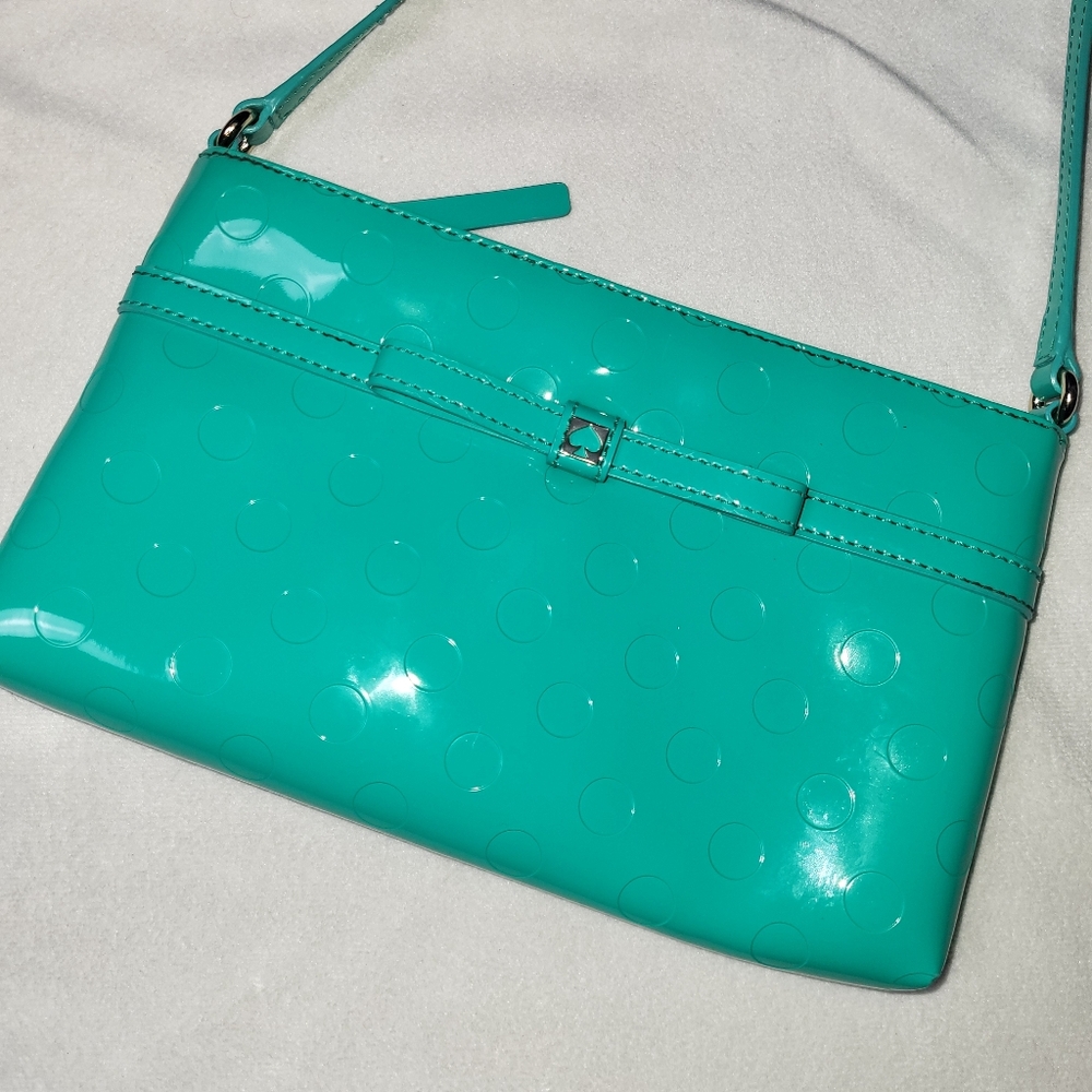 Kate Spade Camellia Street Amy Crossbody Bag Bright Beryl Embossed Polka Dots